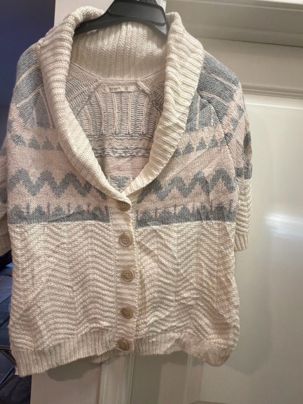 & Other Stories Cream and Light Gray Shawl Collar Button Cardigan